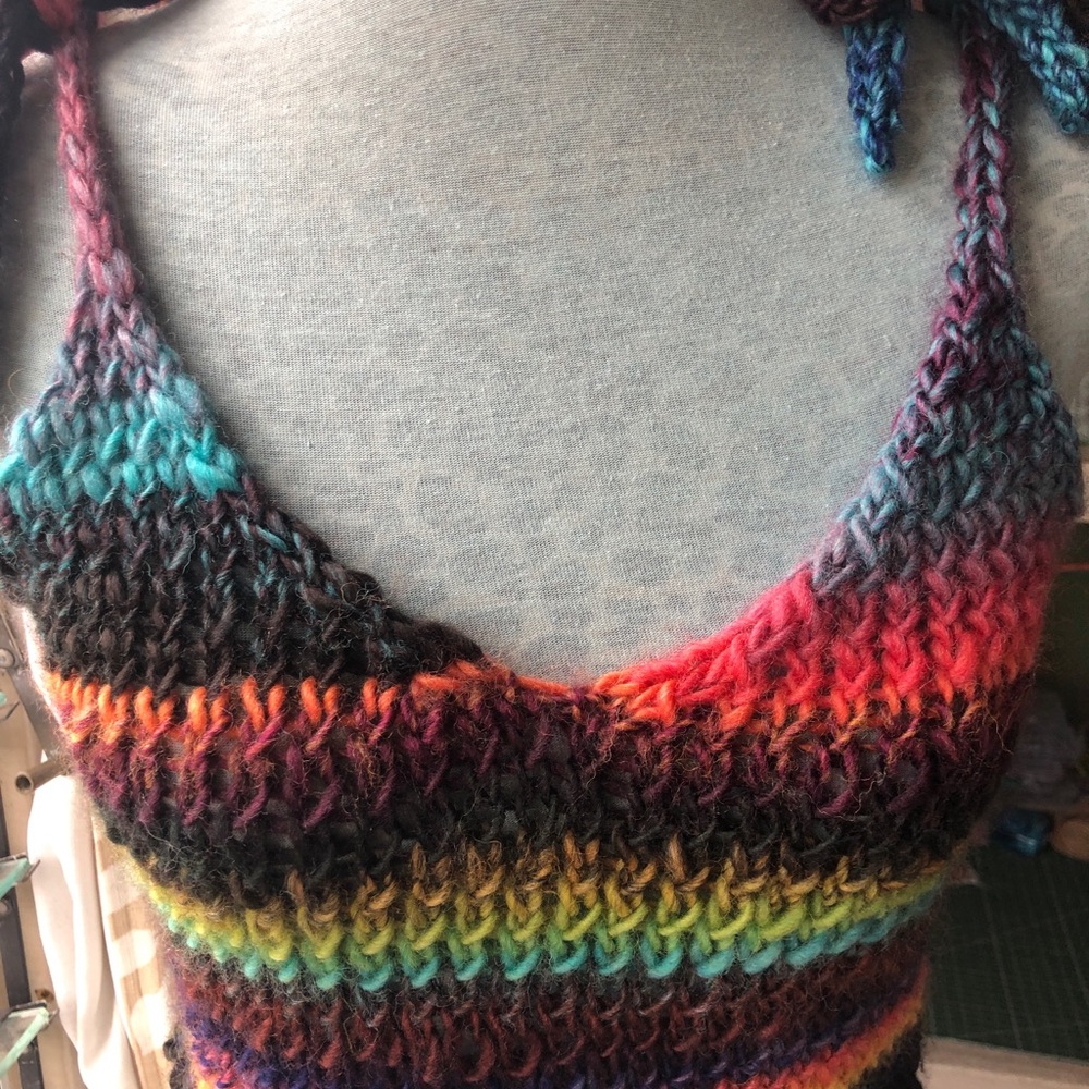 Multicolor Striped hand Knitted Crop Tank Top - Picture 5 of 8